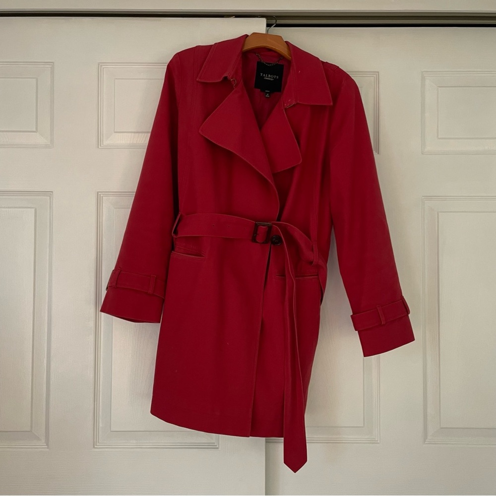 Talbots Red Cotton Trench Coat - Picture 1 of 7